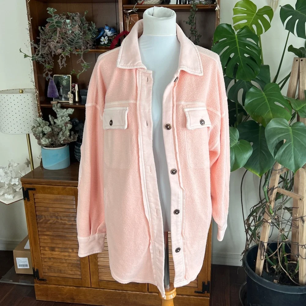 Free People Peach Soft Ruby Shacket NWOT S - Picture 10 of 11